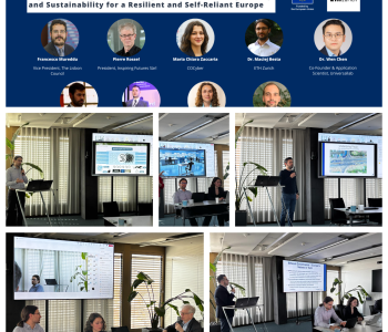 Photo collage including banner of the event as well as some another five images of speakers, their interventions as well as corresponding presentations
